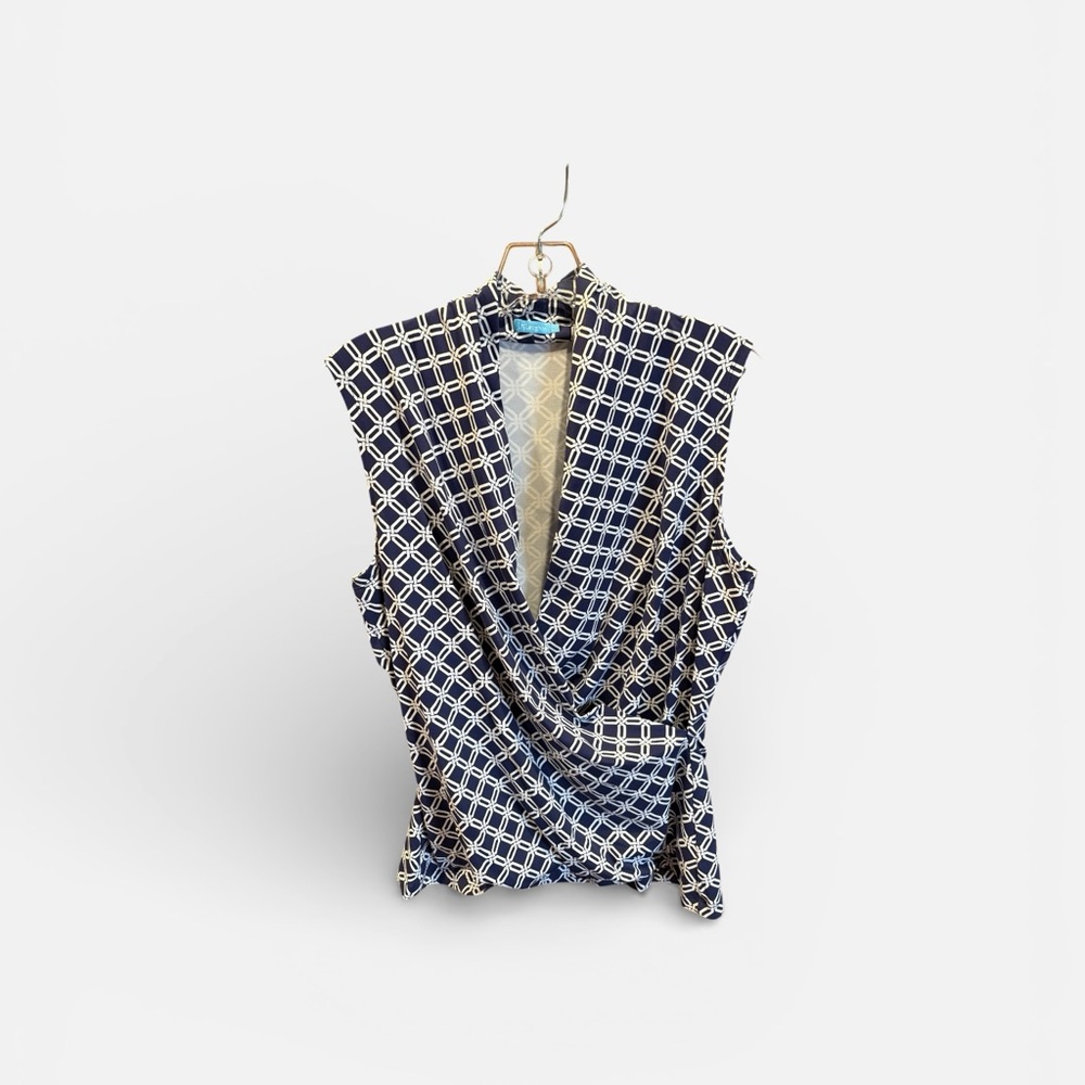 J. McLaughlin Navy and White Geometric Blouse